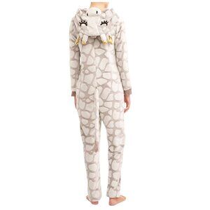 Giraffe Print Hooded Fleece Onesie Pajamas With Pockets Secret Treasures Women's